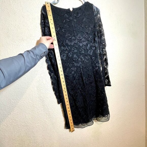 Diane von Furstenberg Sheath Dress Womens 4 Black Lace Silk Floral Long Sleeve - Picture 4 of 9